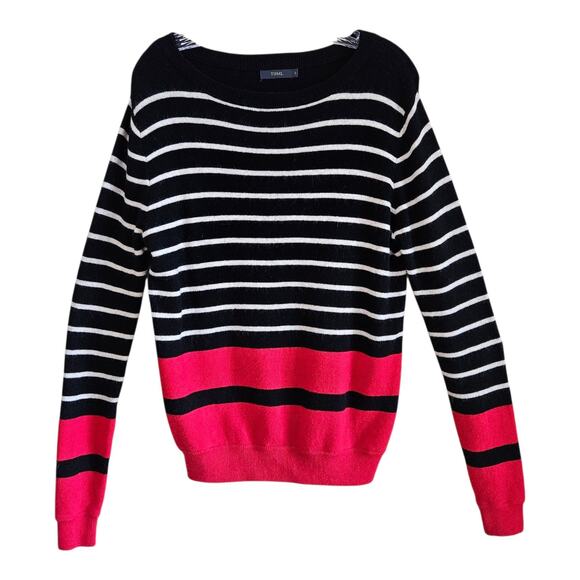 THML Women S Sweater Striped Black White Red Viscose Rabbit Blend Oversized 38" - Picture 1 of 7